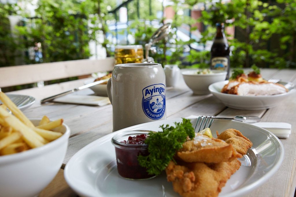 Teller mit Schnitzel und Preiselbeeren
